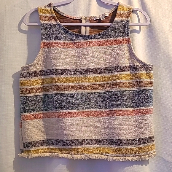 GREEN ENVELOPE Textured Striped fringe hem Sleeveless Top Size Large EUC boho - Picture 1 of 5